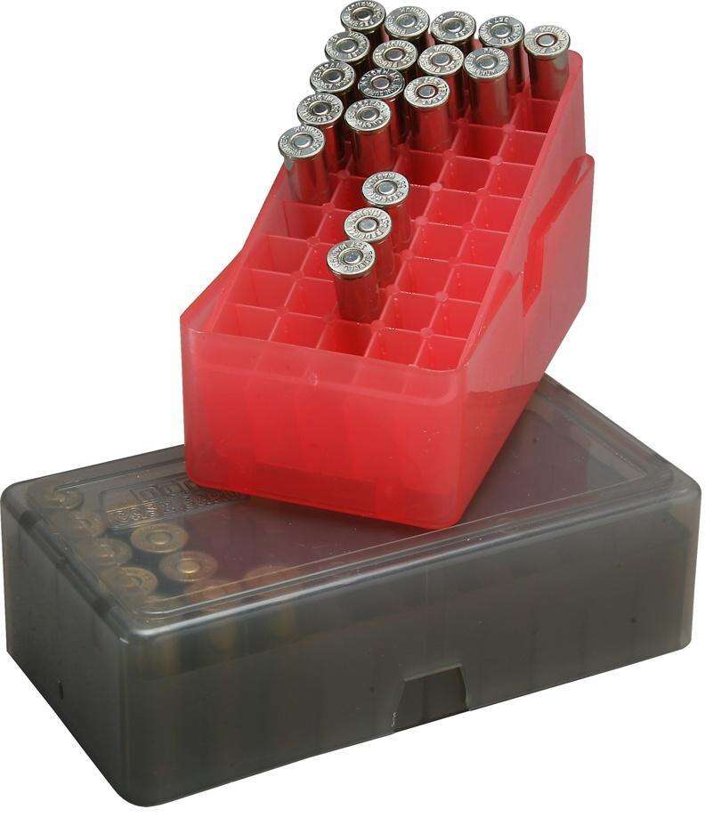 Misc. Accessories MTM Case Gard Ready Series MTM SLIP-TOP AMMO BOX 50 RD SQUARE HOLE 38 - 357 CLR-SMOKE